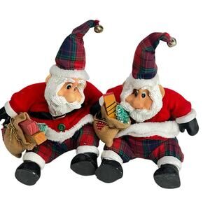 Russ The Christmas Country Folks Santa Figures Set of 2 Plaid Pant Shelf Sitters